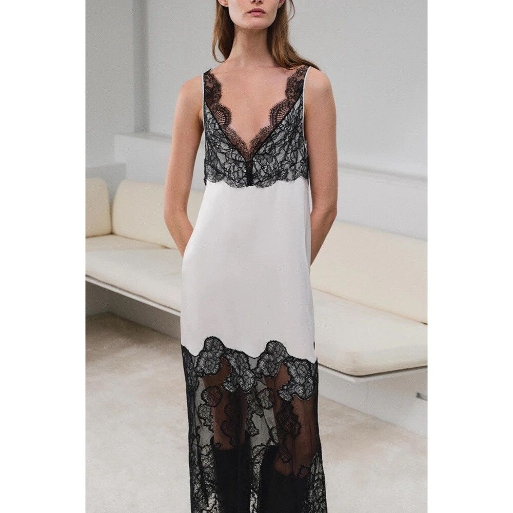 ZARA WOMAN SS24 WHITE LACE SATIN EFFECT DRESS ZW COLLECTION SIZE LARGE 8385/789 - Picture 4 of 16